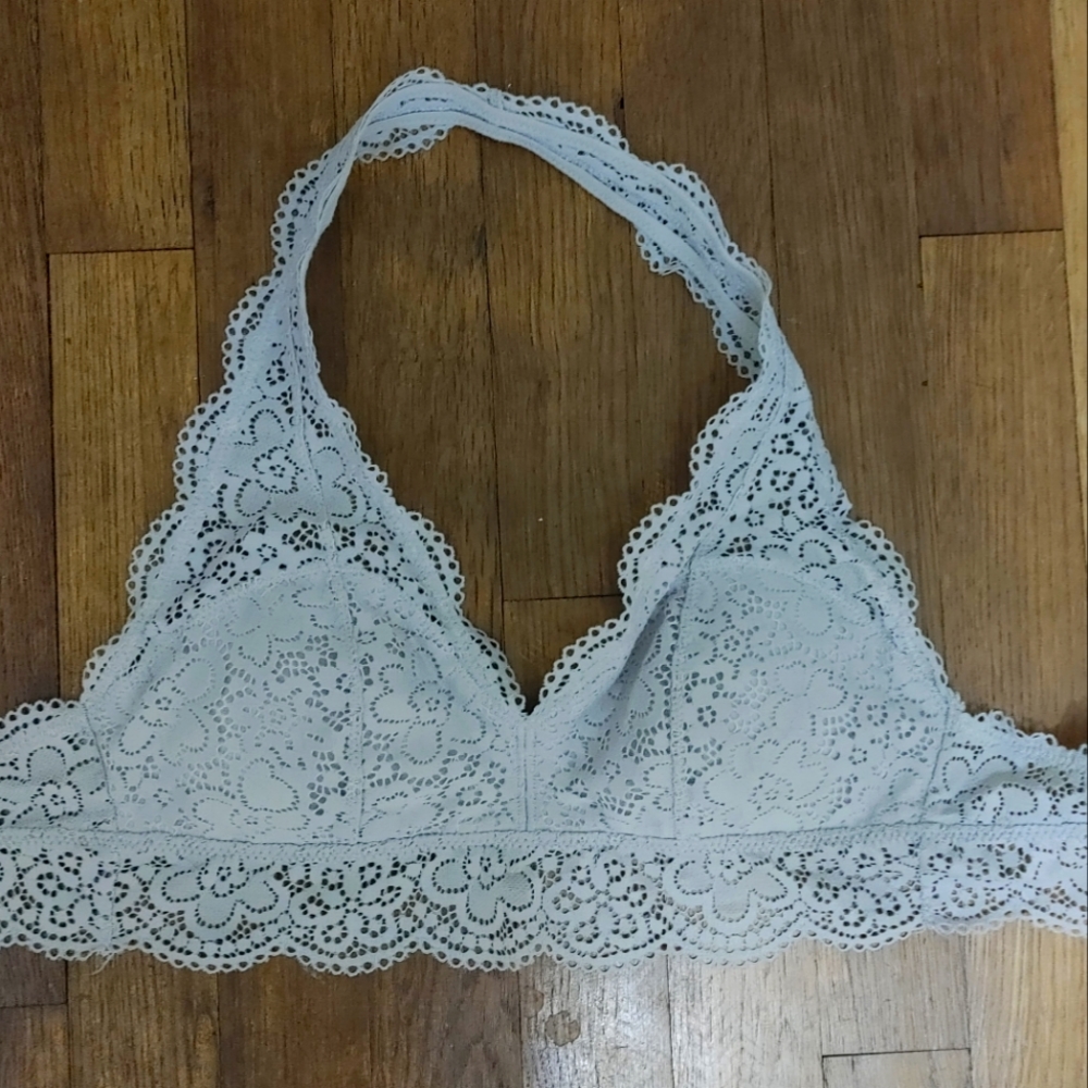 aerie gray halter neck lace bralette